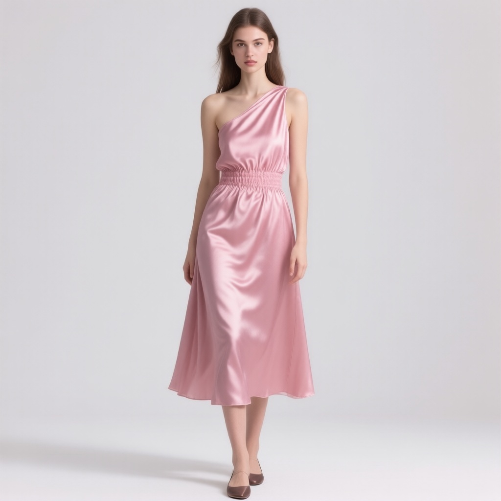 Robe midi en satin rose à une épaule (Mango)
