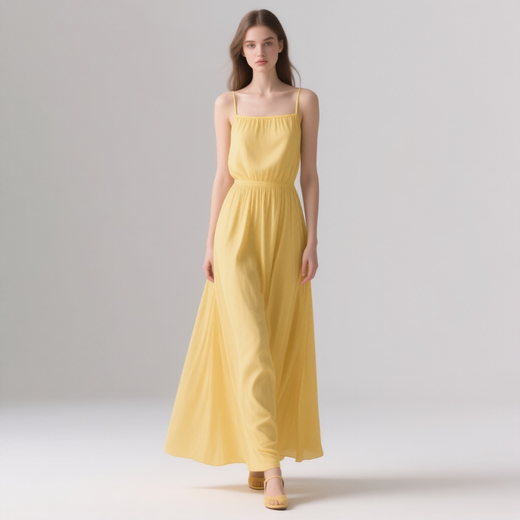 Robe longue citron en crêpe, encolure bateau et dos nu (TFNC)