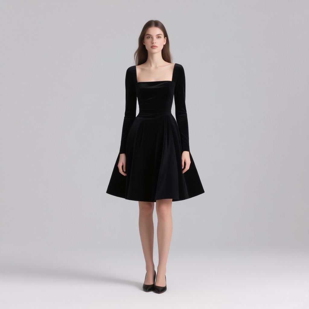 Robe trapèze noire à manches longues, esprit soirée (YAS)