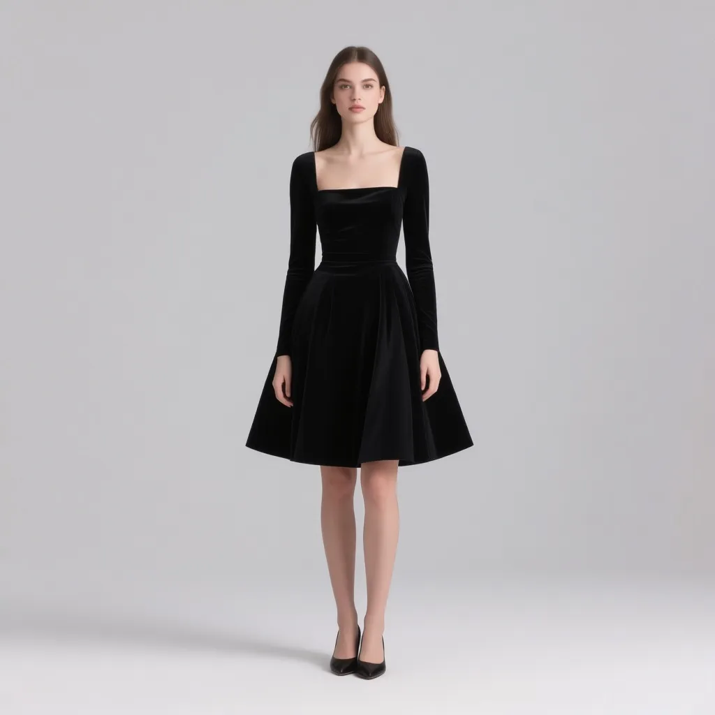 Vestido trapecio negro de mangas largas, aire de fiesta (YAS)
