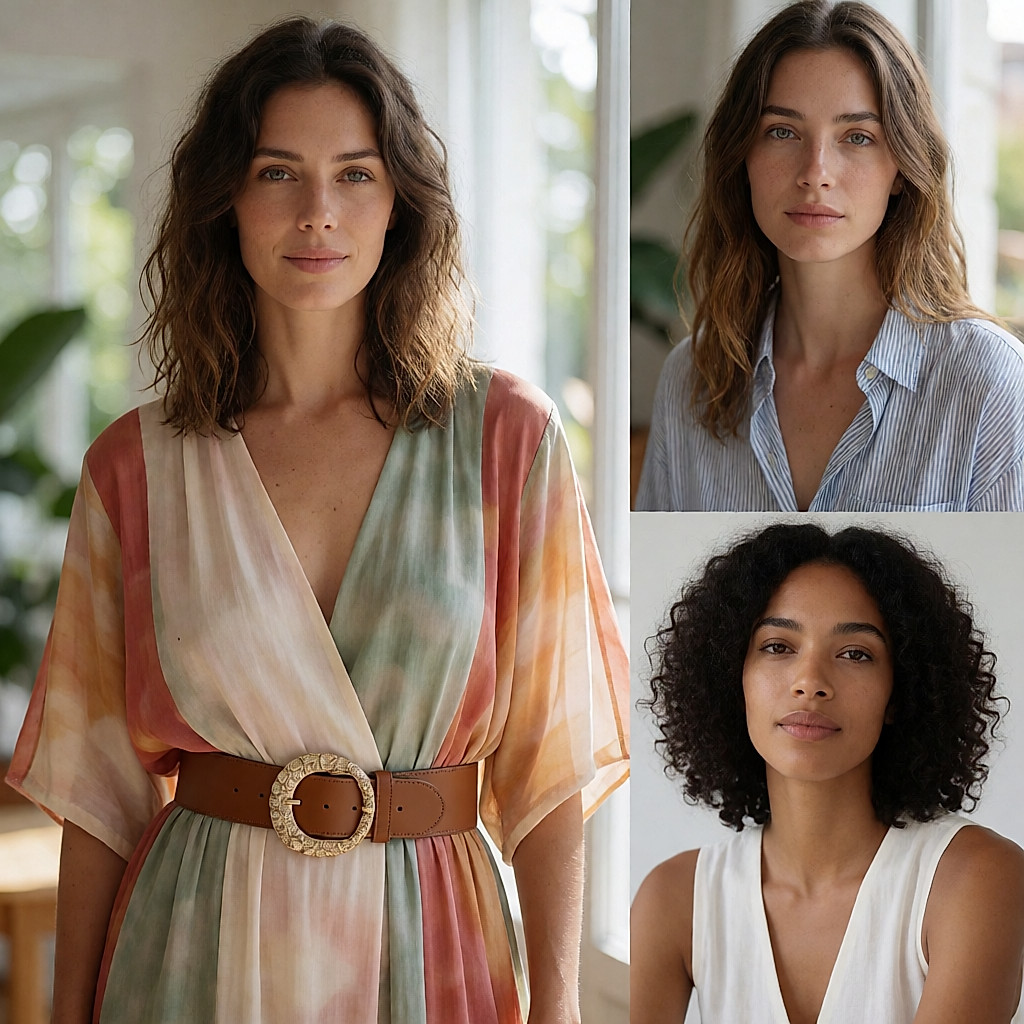 Femme portant une large ceinture élastique à boucle décorative sur une robe fluide
