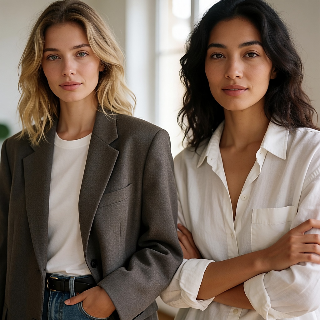 Fine ceinture en cuir portée sur un blazer oversize en laine