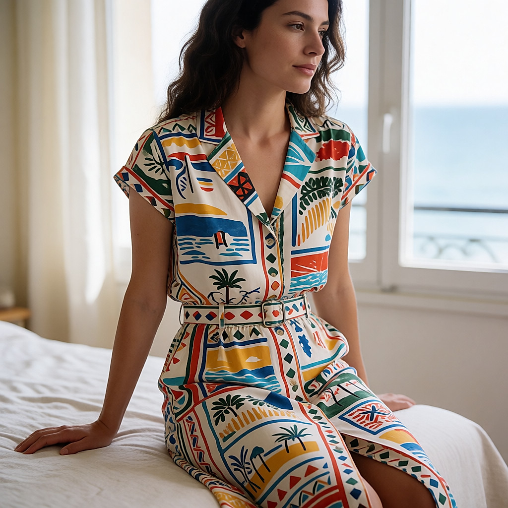 Plataformas de colores con estampados gráficos, paseadas junto al mar