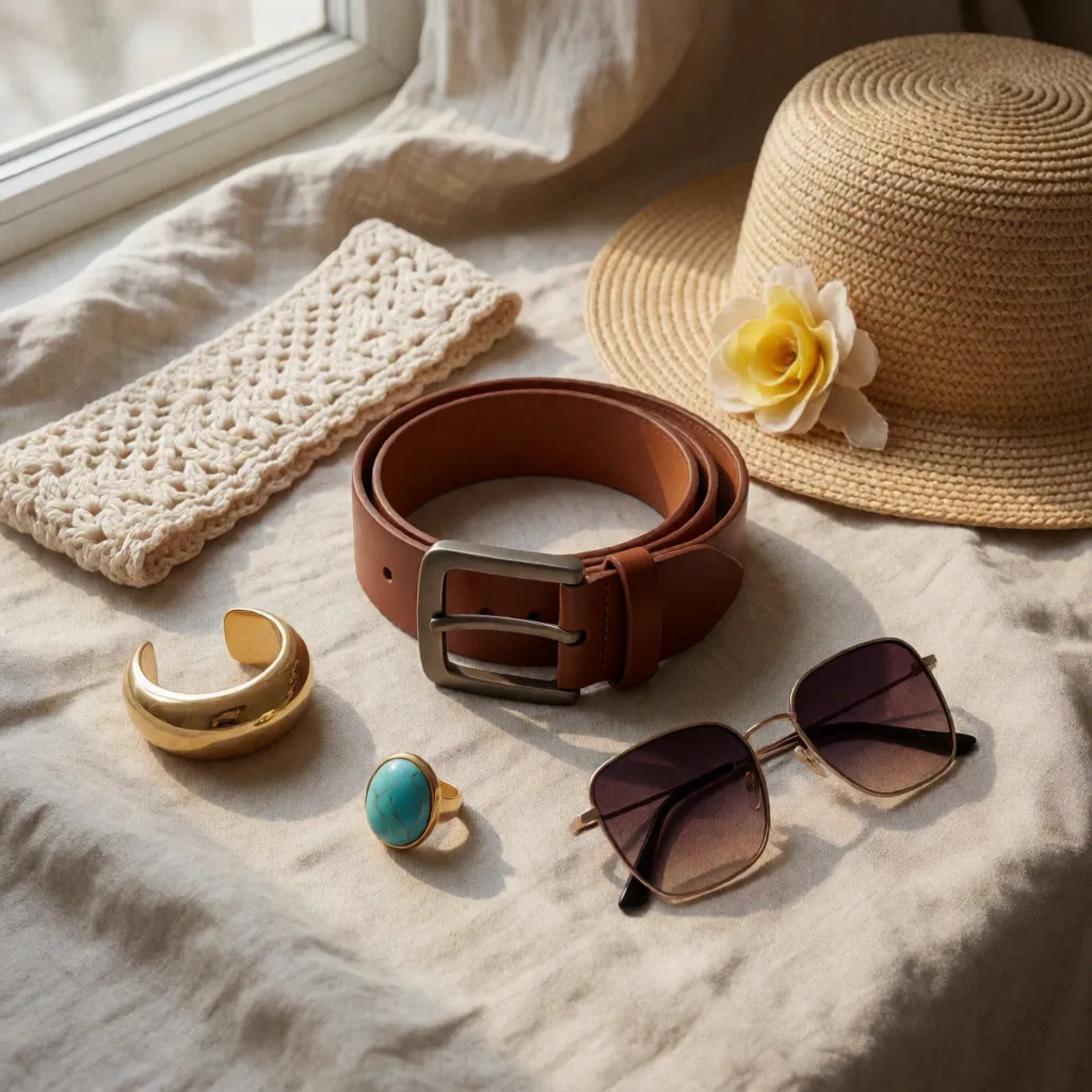 Auswahl an Accessoires und Schmuck, um im Frühling ein Outfit zu betonen