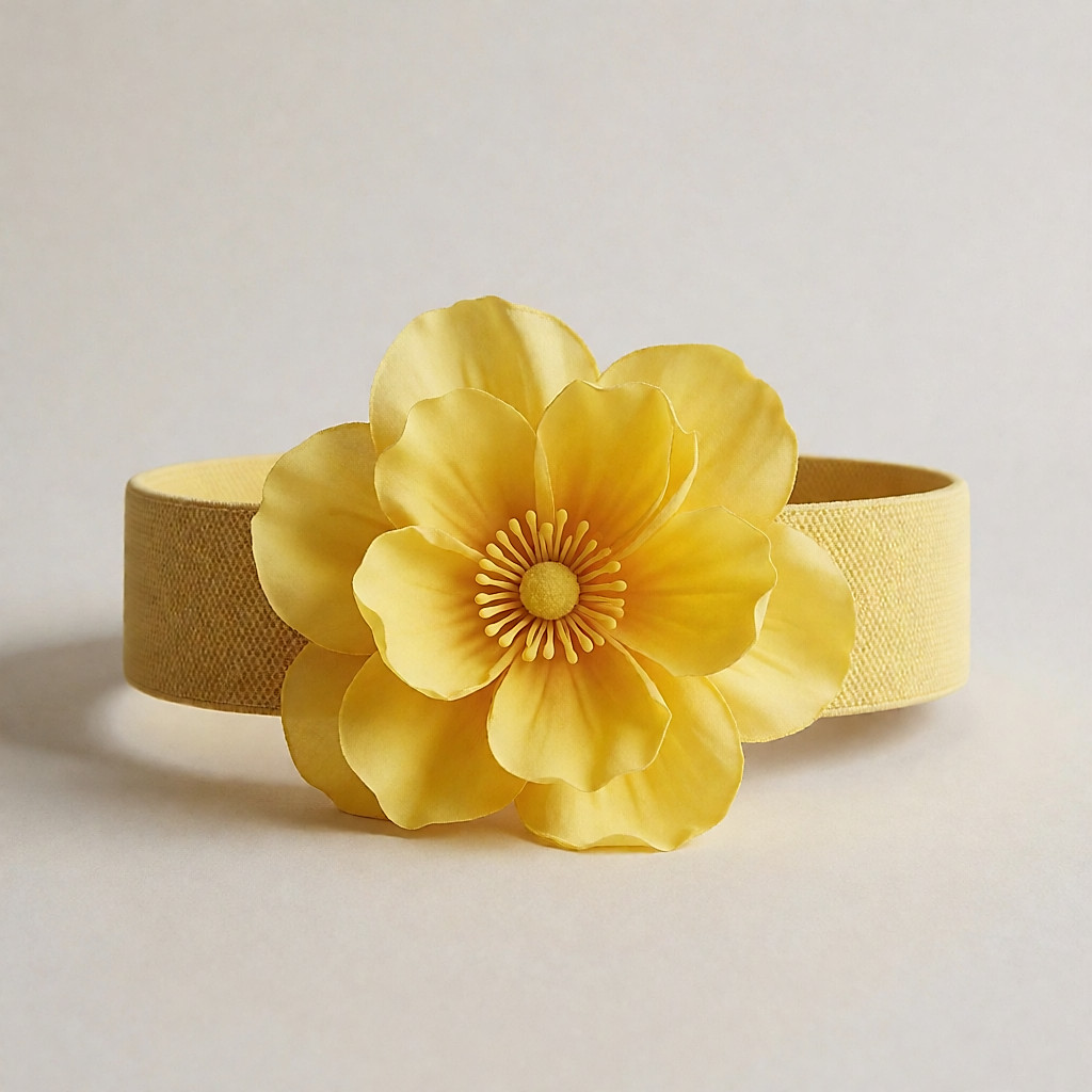 Ein elastischer Gürtel mit einer großen gelben Blume.