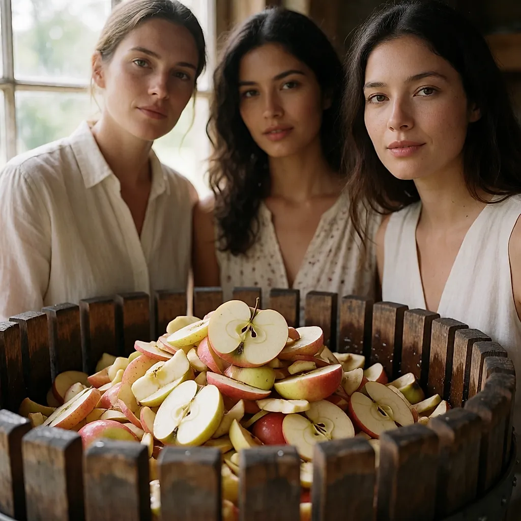 Mâche de pomme pressée dans le panier d'un pressoir en bois