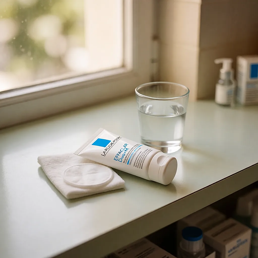 La Roche-Posay Effaclar Duo+M: weiße Pflegetube auf hellem Apothekentisch