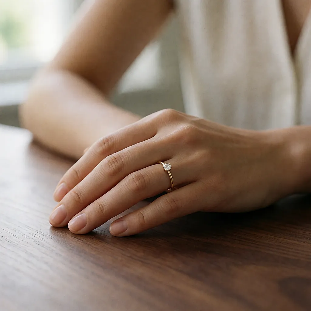 Gros plan sur une bague dont la pierre est tenue par six griffes fines