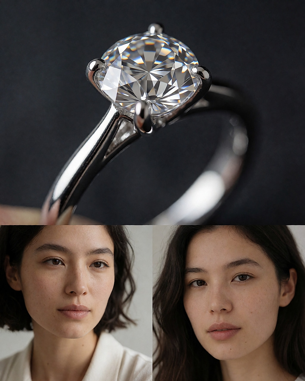 Gros plan macro sur la monture et le diamant d'un solitaire en platine