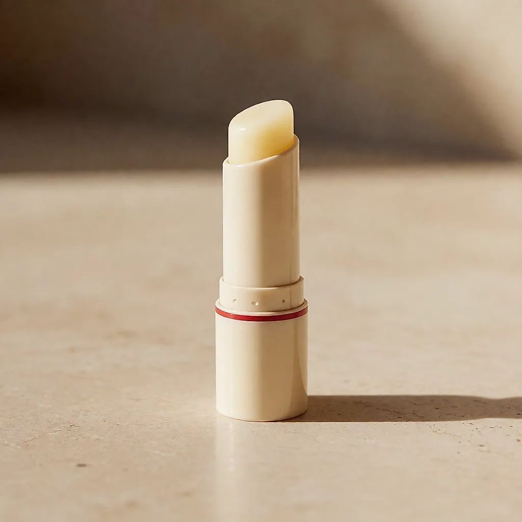 Stick labial protector con acabado crema y detalle rojo