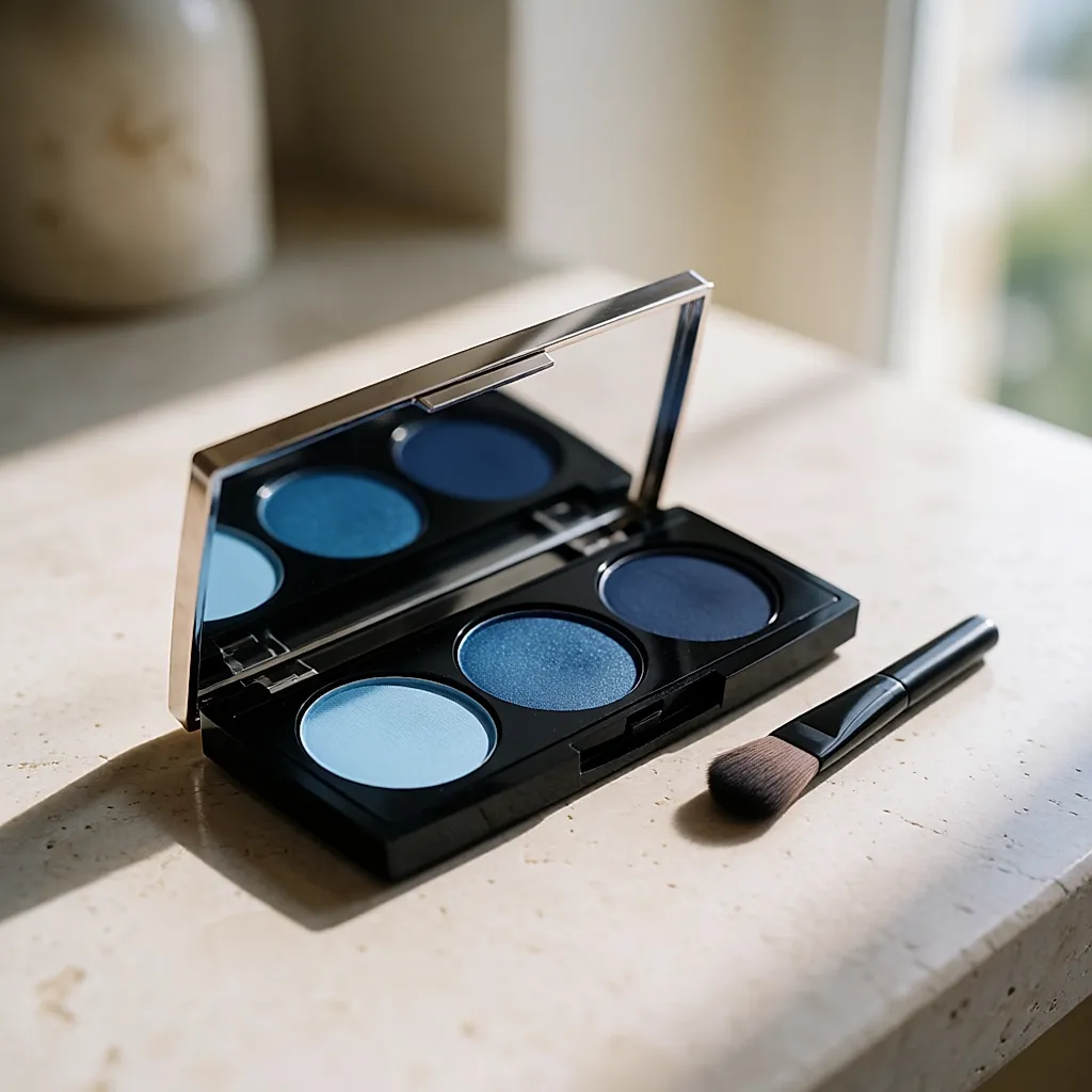 Geöffnete Trio-Palette mit drei Blautönen von Himmelblau bis Marine