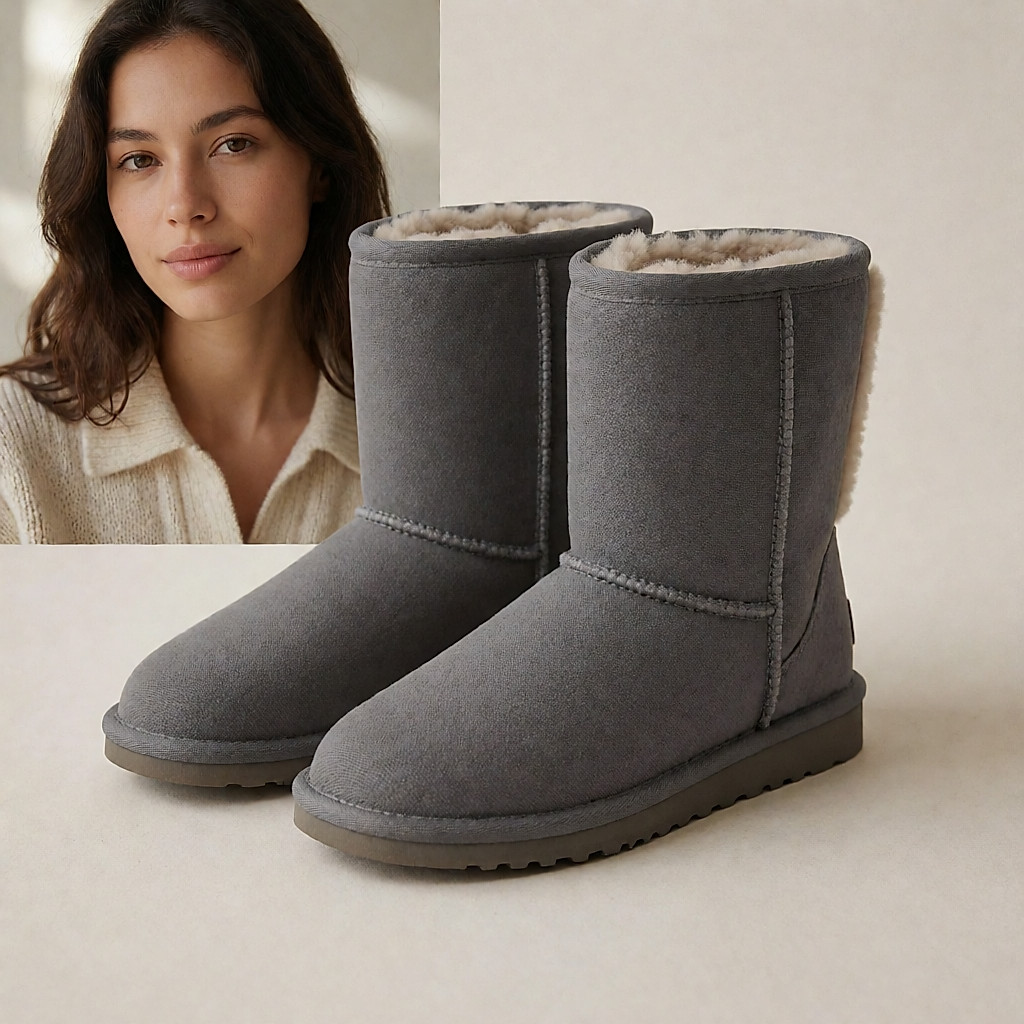 Photo produit de bottes fourrées casual en toile grise délavée