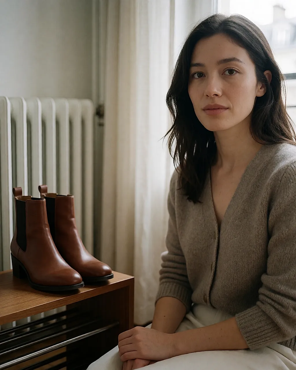 Ankle boots stored away from a radiator in a flat