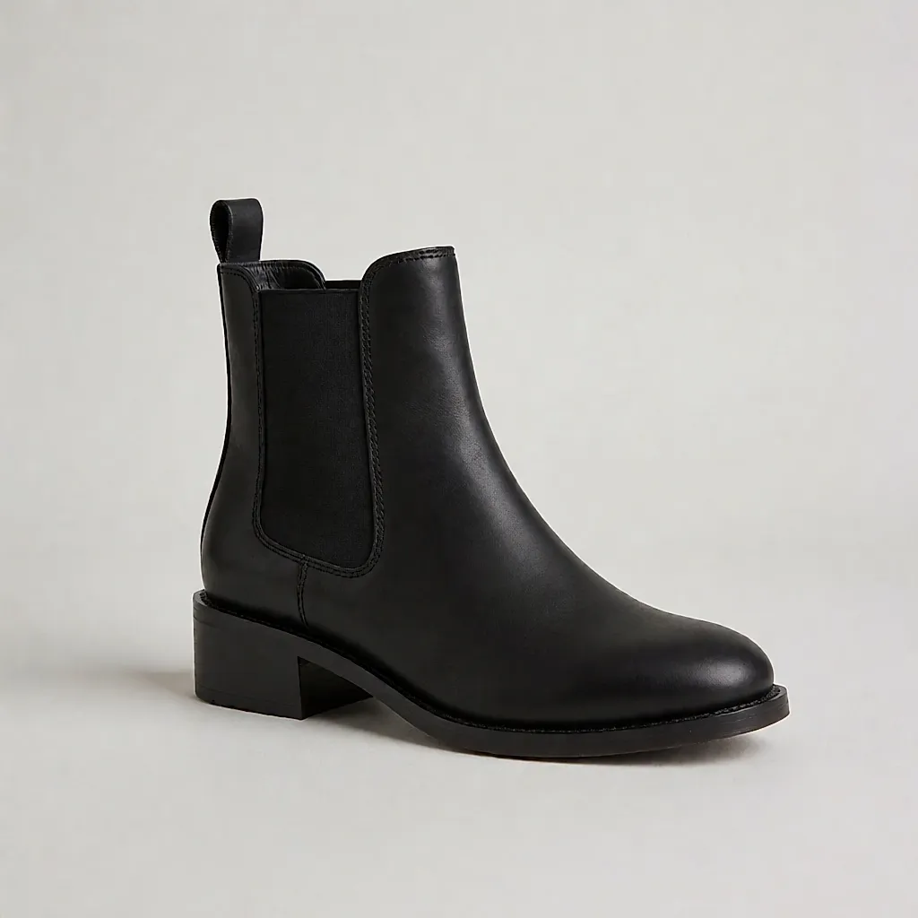 Product-style image inspired by black Chelsea boots for women