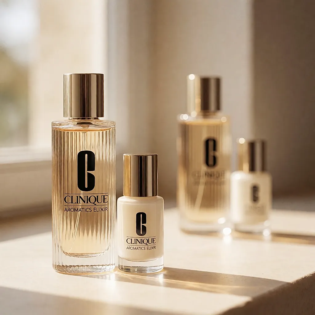 Coffret Aromatics Elixir de Clinique : flacon cannelé doré et soin assorti