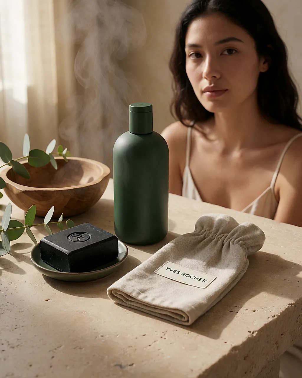 Coffret rituel hammam Yves Rocher : savon noir, gel vert et gant de gommage