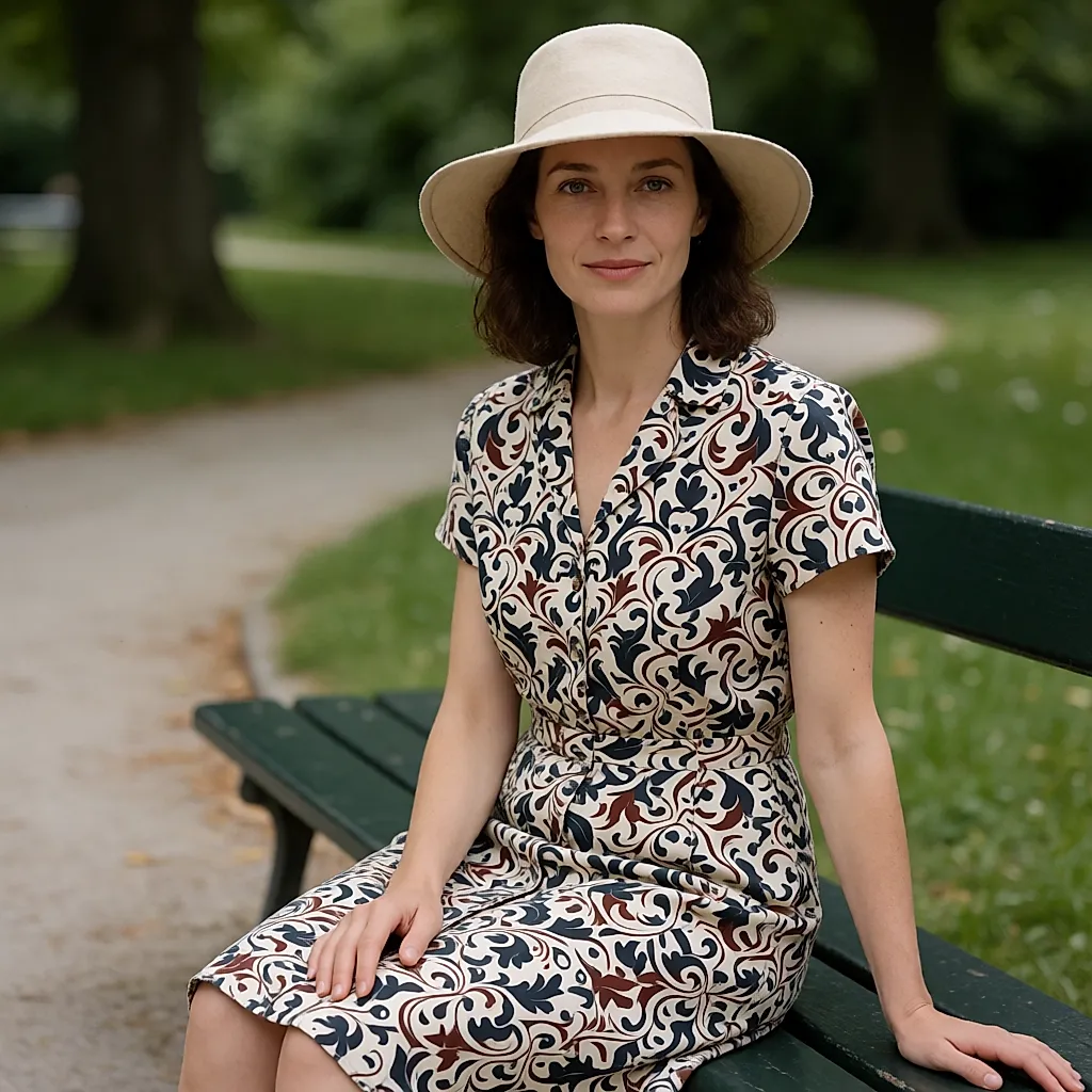 Chapeau en feutre de laine porté assis sur un banc, au parc