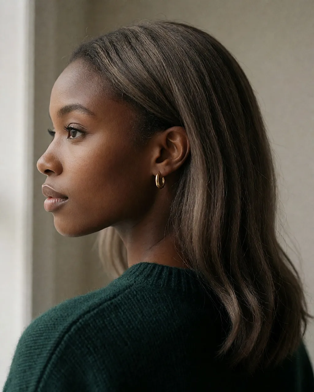 Cheveux brun glacé aux nuances chocolat, vus de trois-quarts arrière