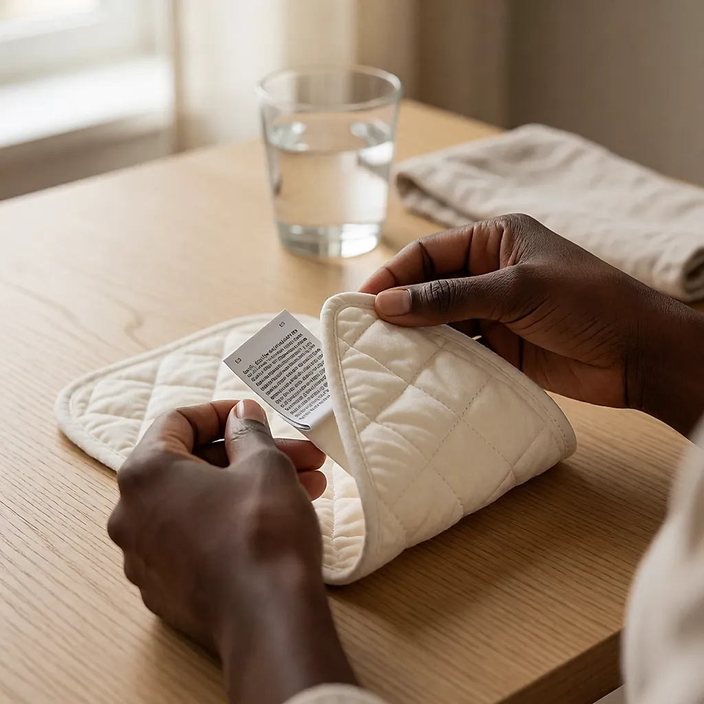 Des mains déplient une serviette lavable pour examiner ses couches de tissu