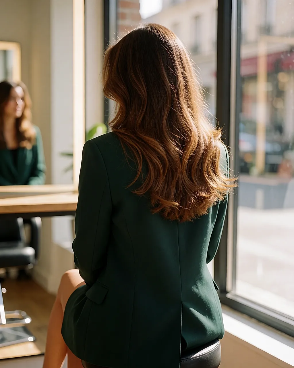 Soft, layered waves on long hair, seen from behind
