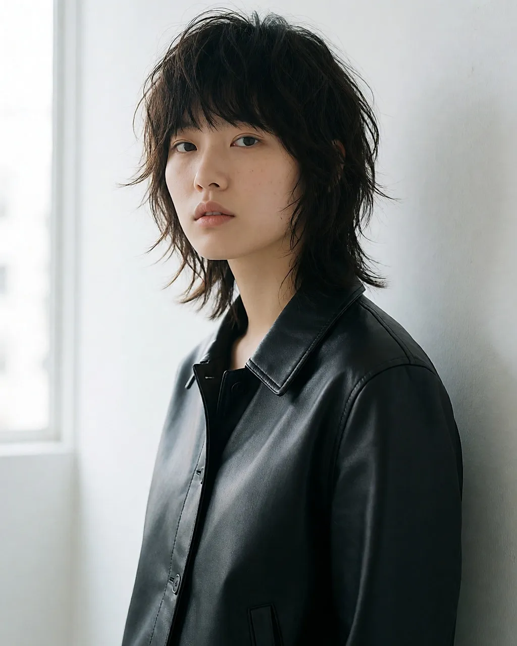 Textured shag with a full fringe and short layers at the sides, rock style