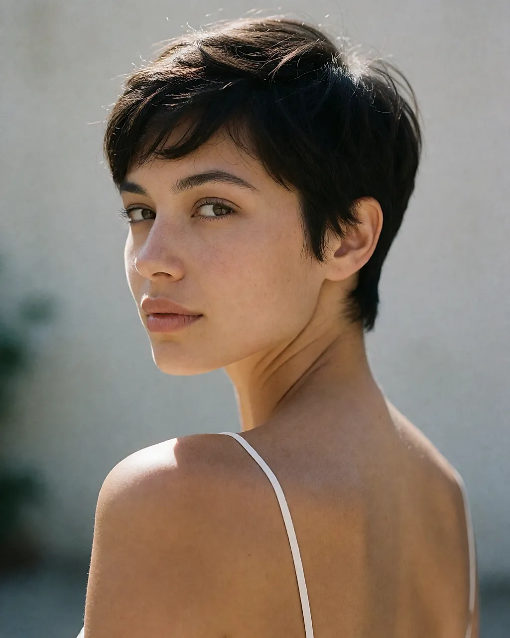 Pixie degradado, con nuca muy corta y mechones largos alrededor del rostro