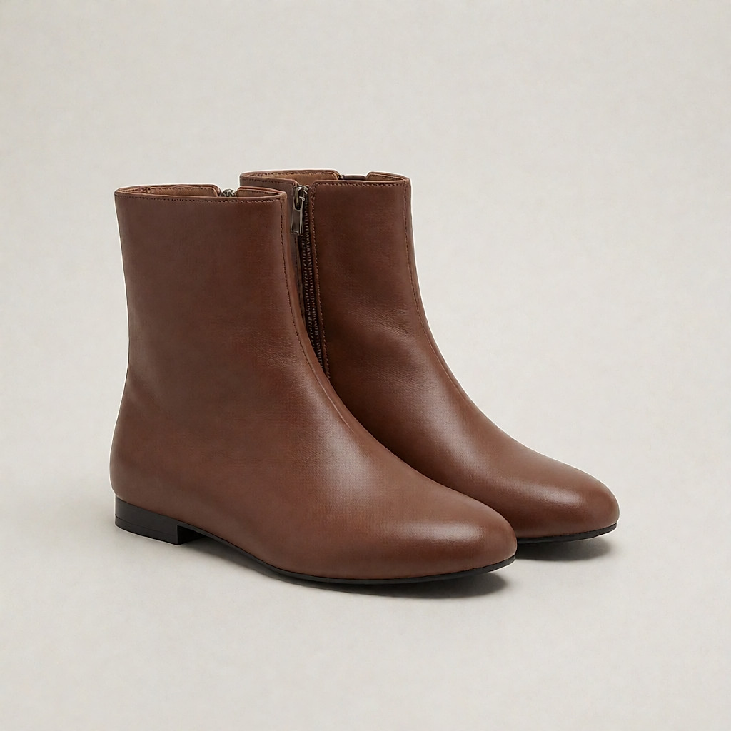 Product shot inspired by flat leather ankle boots