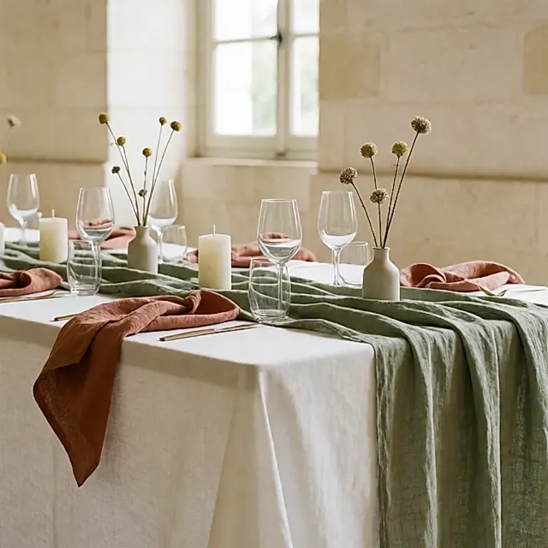 Decoração de casamento: compor a mesa pela matéria e pelo caimento dos tecidos, do linho lavado ao tom terracota
