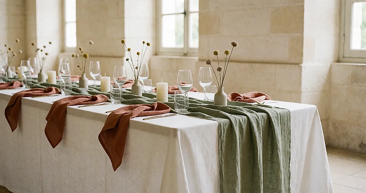 Decoração de casamento: compor a mesa pela matéria e pelo caimento dos tecidos, do linho lavado ao tom terracota