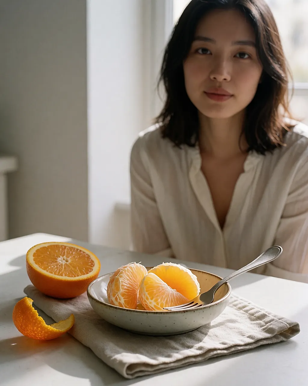Peeled orange segments in a small bowl, ready to eat
