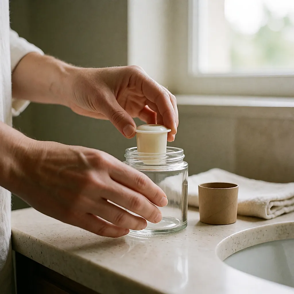 Une recharge glissée dans un pot en verre, le geste qui allège la facture au second achat