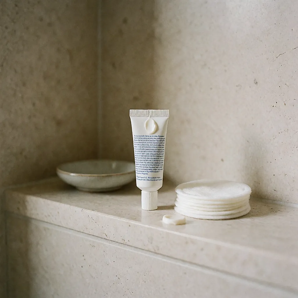 Un tube blanc de baume réparateur et un peu de crème sur son capuchon
