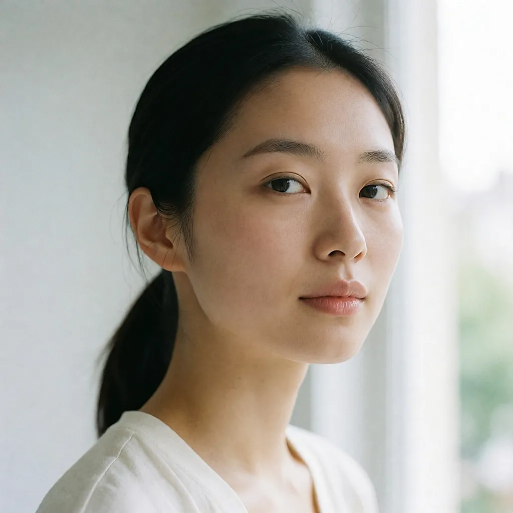 Jeune femme au front et au nez brillants, illustrant une peau grasse