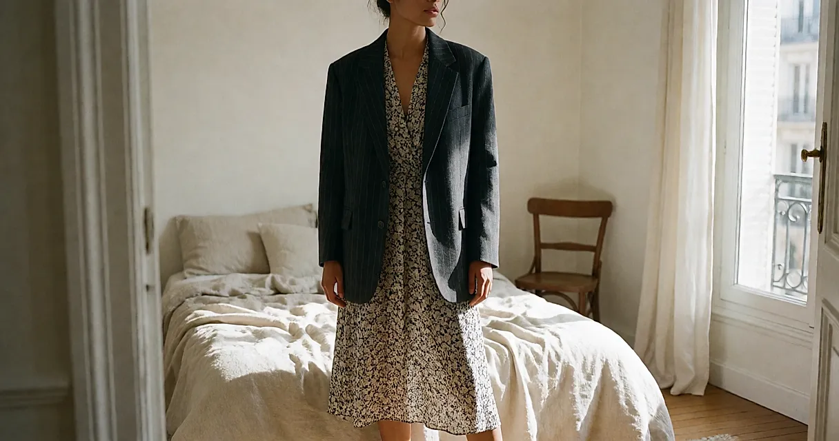 Mélange d'imprimés : fleurs, rayures et pois associés sans total look assorti