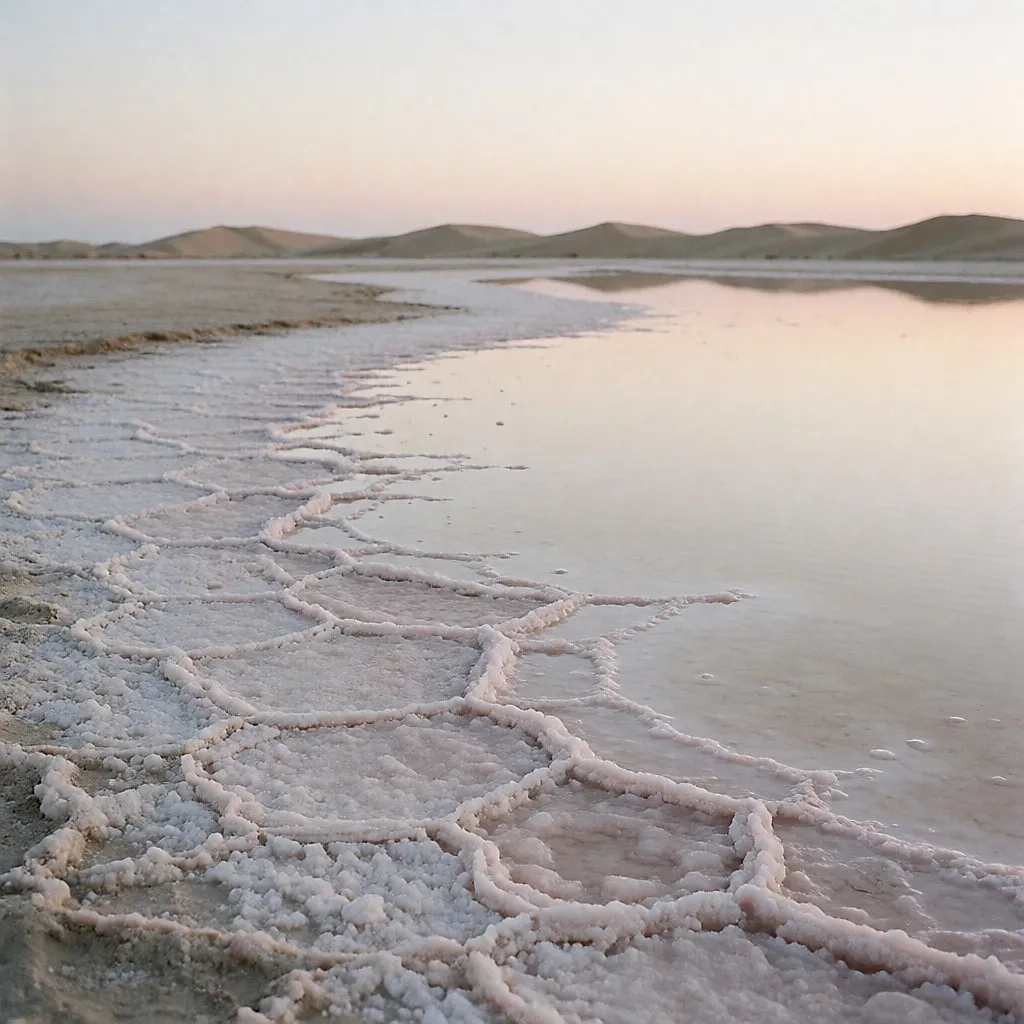 La croûte de sel cristallisée d'un lac salé, milieu d'origine de l'ectoïne