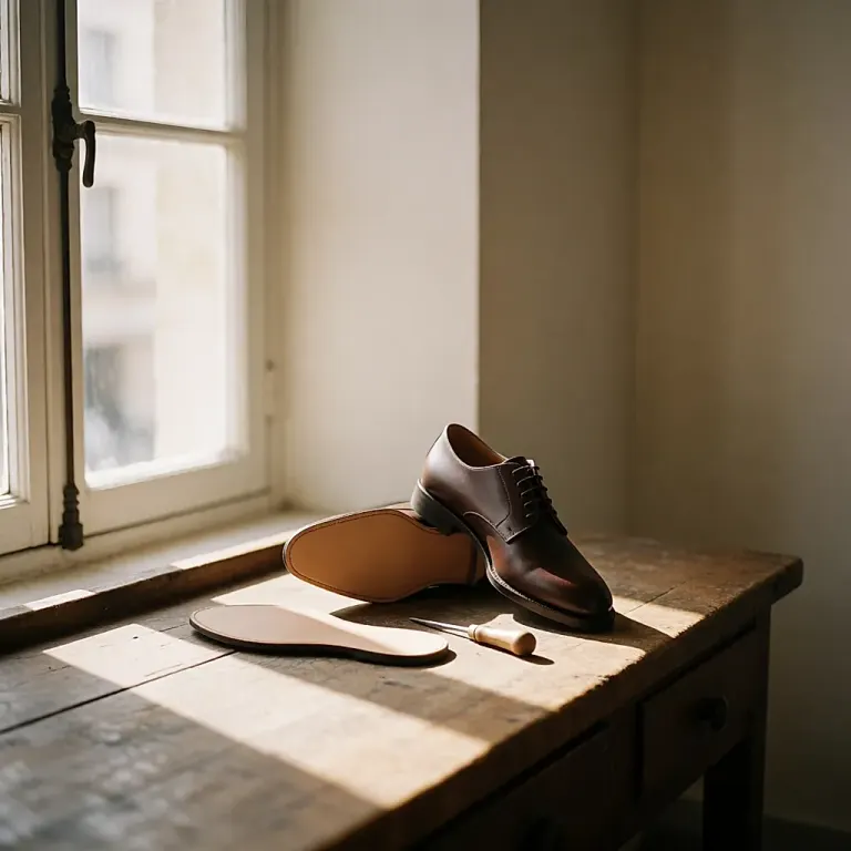 Ressolagem preventiva de um par de sapatos de couro antes que a sola fure