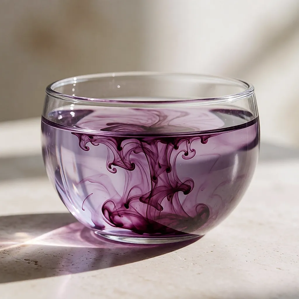 Violettes Pigment, das sich in klarem Wasser verteilt