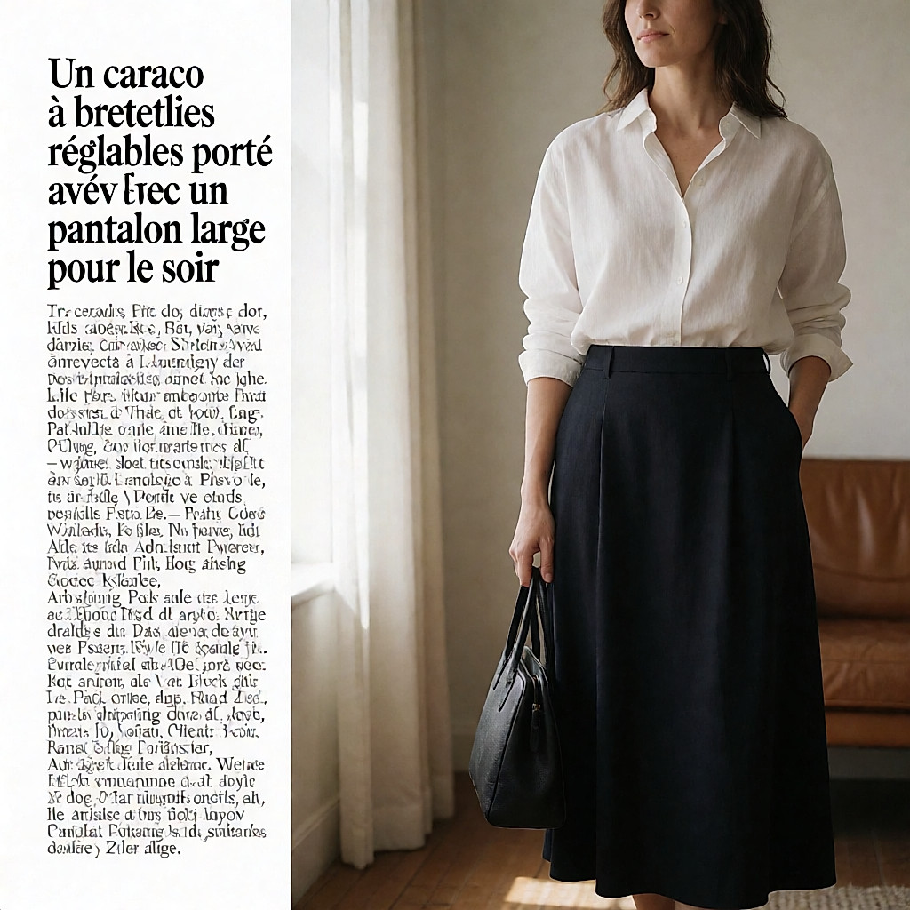 Un caraco satin à bretelles réglables porté avec un pantalon large pour le soir