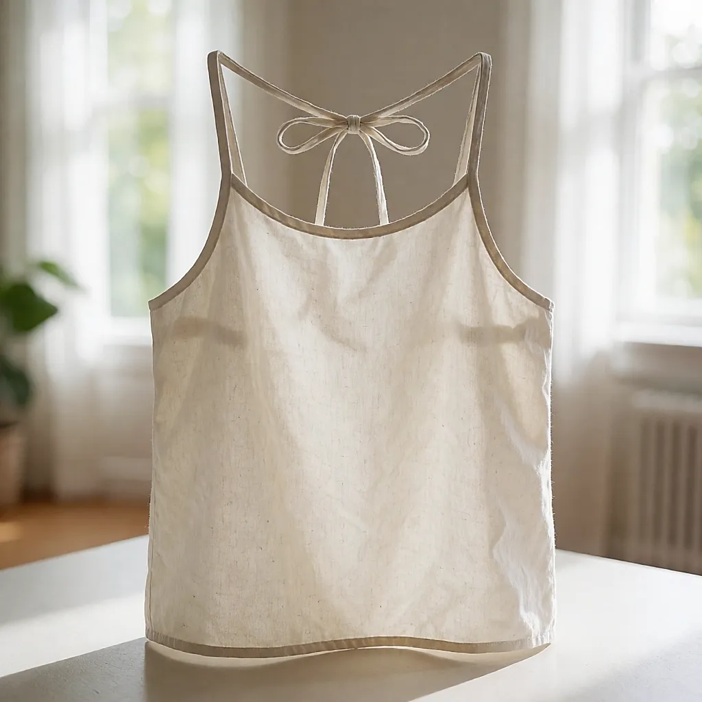 Photo produit inspirée de Caraco en coton fait main, lien à nouer au dos, bretelles réglables
