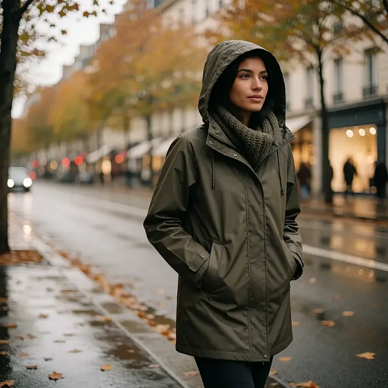 Casaco impermeável sem PFAS que faz a chuva perlar, respira bem e pode ser reimpregnado para durar todo o outono