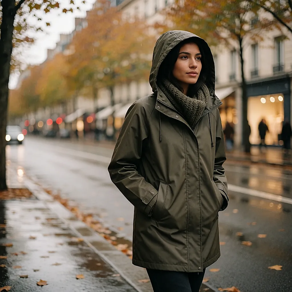 Casaco impermeável sem PFAS que faz a chuva perlar, respira bem e pode ser reimpregnado para durar todo o outono