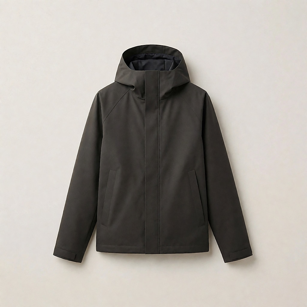 Une veste imperméable pour homme, col montant.