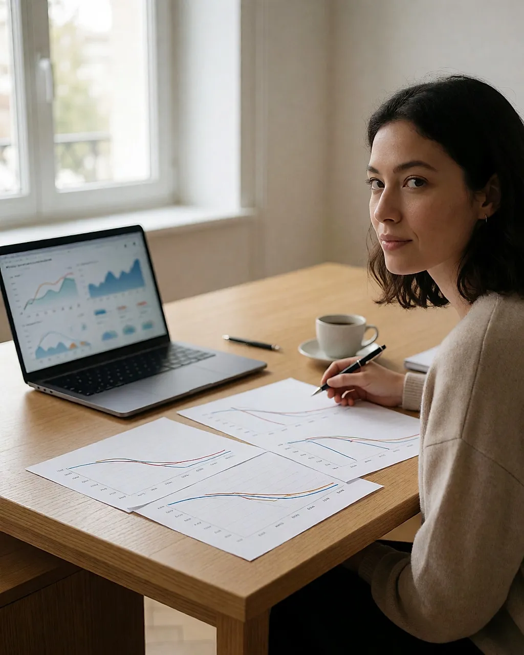 Graphiques de surveillance épidémiologique posés sur un bureau lumineux