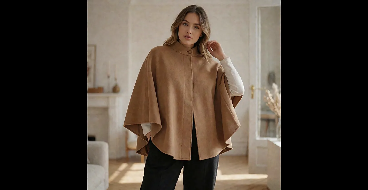Produktfoto nach Vorbild von GAPE – Cape-Blouson in Camel mit Stehkragen