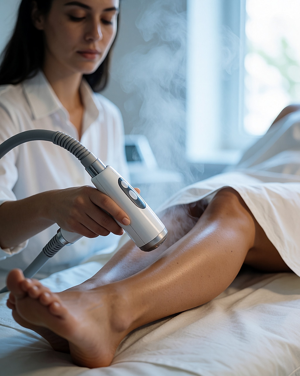 Appareil cryogène refroidissant la peau pendant une séance d'épilation laser