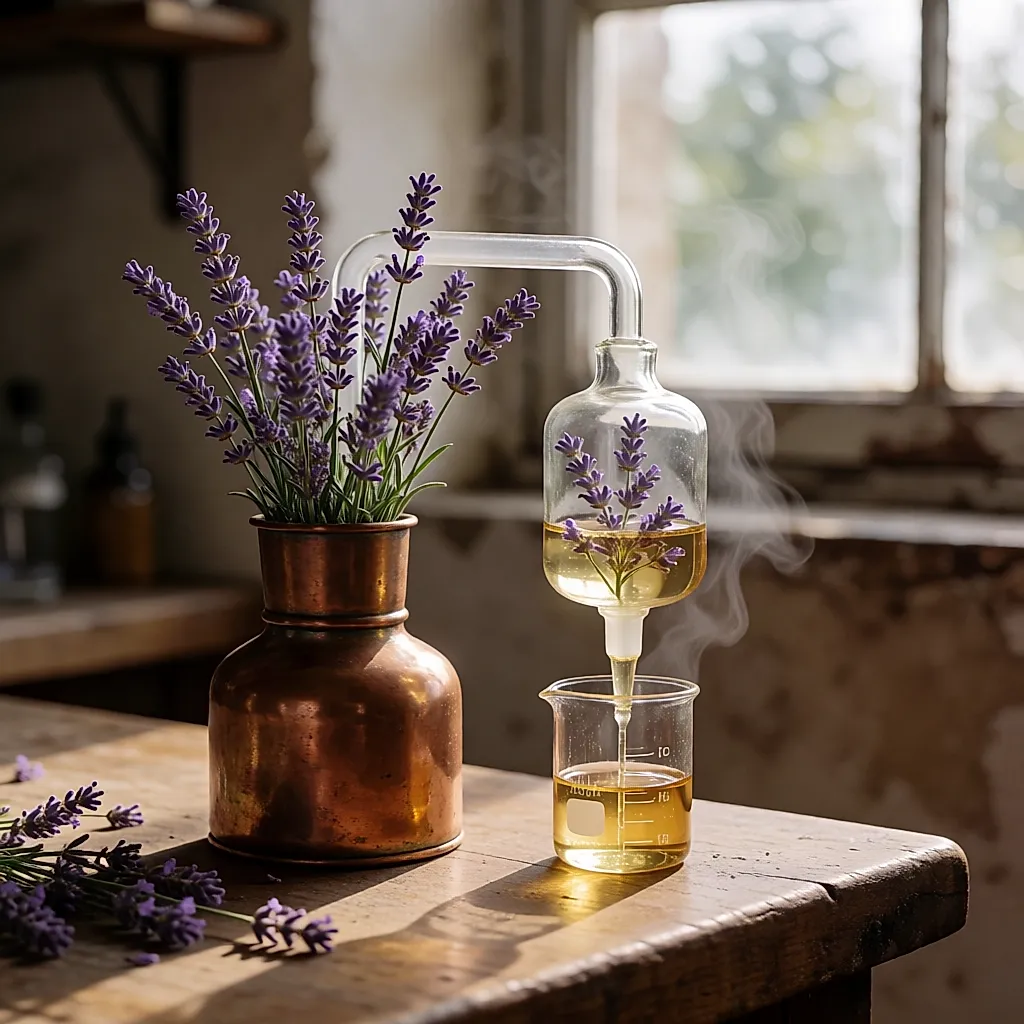 Alambic en cuivre et condenseur en verre pour la distillation à la vapeur d'eau