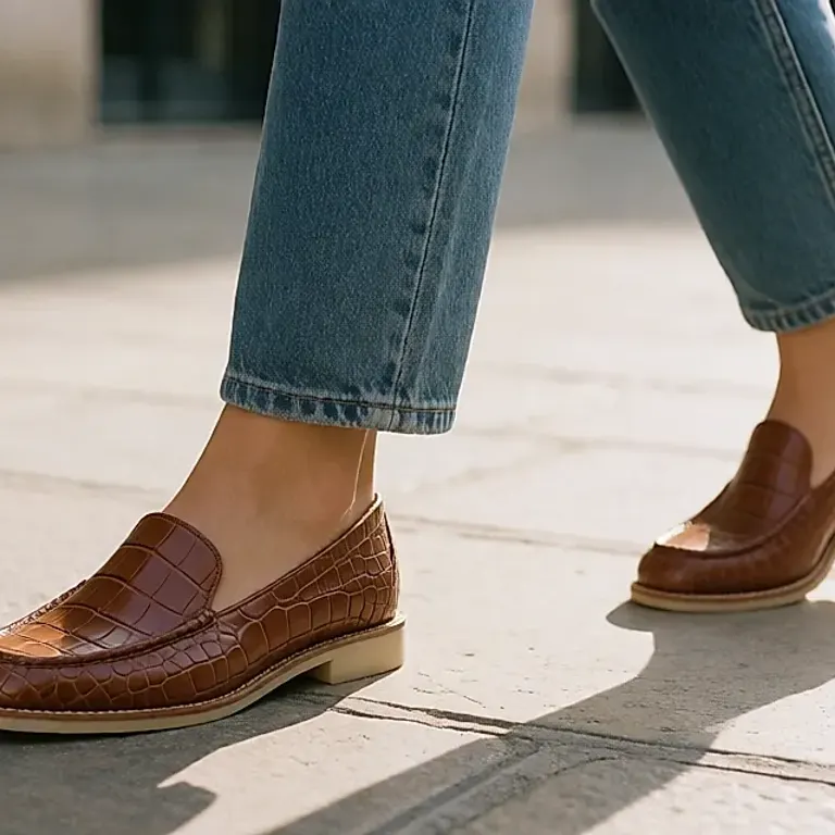 La basket-mocassin hybride, entre cuir embossé croco et semelle plate, du bureau au week-end
