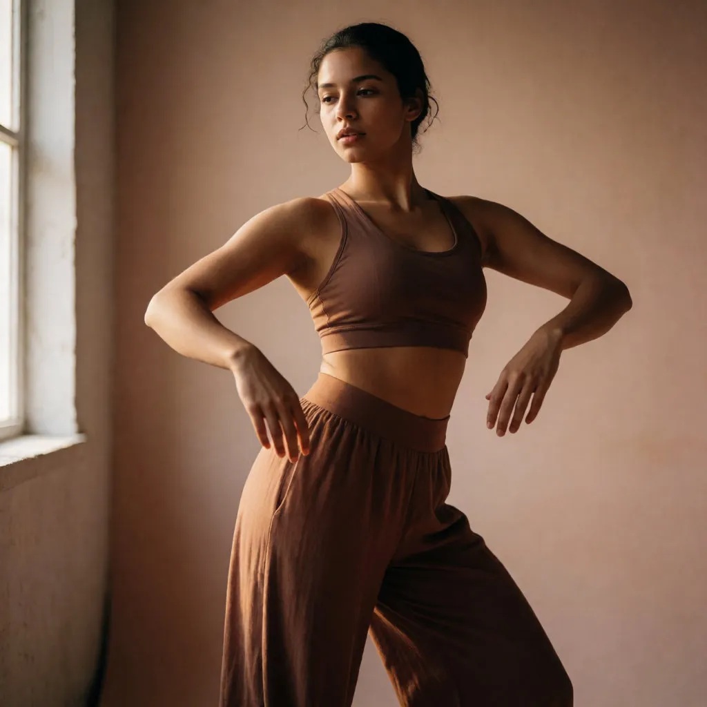 Jeune femme d'origine maghrébine, buste et bras en mouvement, ventre et hanches sollicités