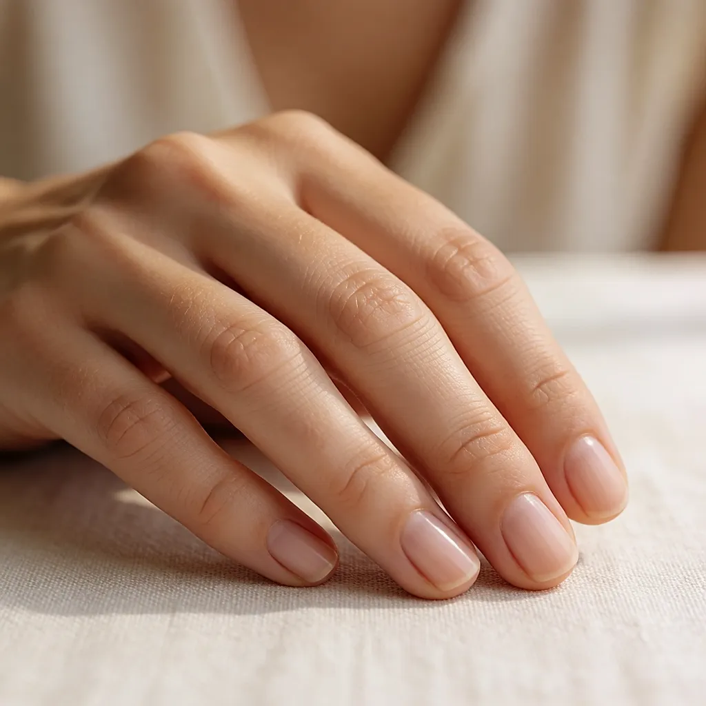 Gros plan sur des ongles naturels sans vernis et leurs cuticules, dans une lumière douce