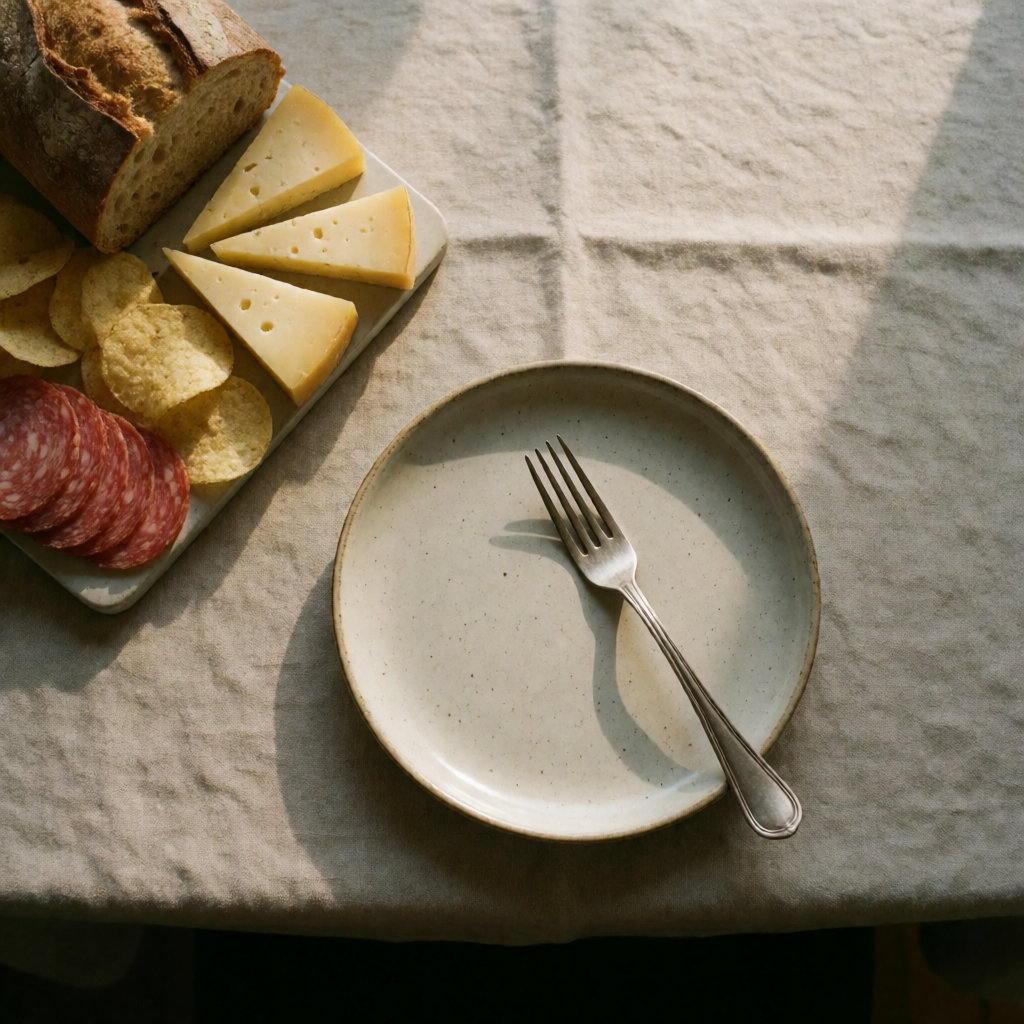 Pain, fromage et chips écartés au profit d'une fourchette au dîner